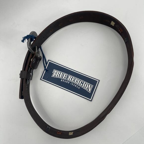 TRUE RELIGION Belt Size 22 NWT Brown Leather Stitch Detail Womens Buckle main image 9